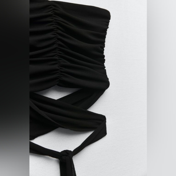 Zara Black Knitted Bandeau Cropped Tie Top L - Picture 8 of 8